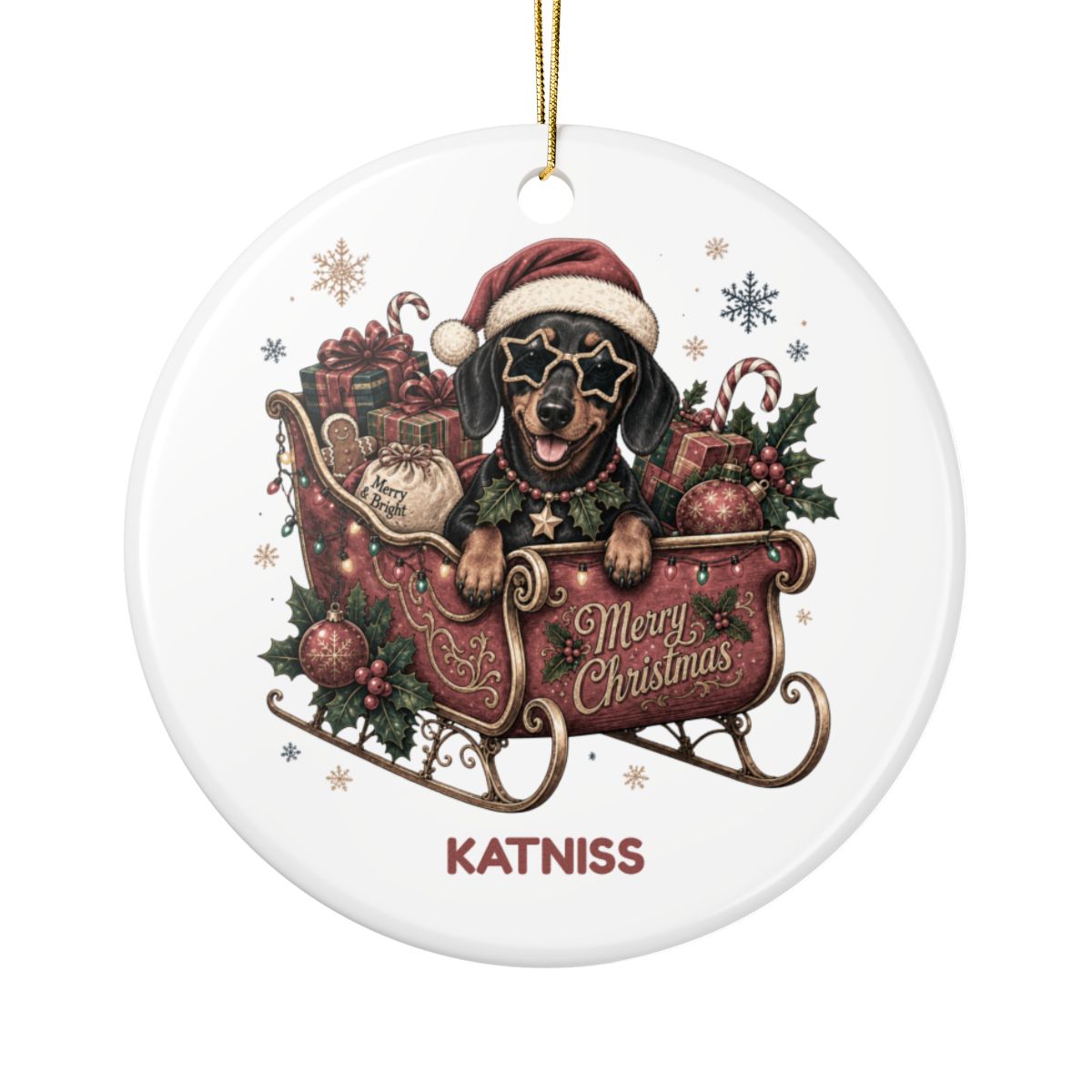 Personalized Dog in Santa's Sleigh Ceramic Ornament - Pick your breed