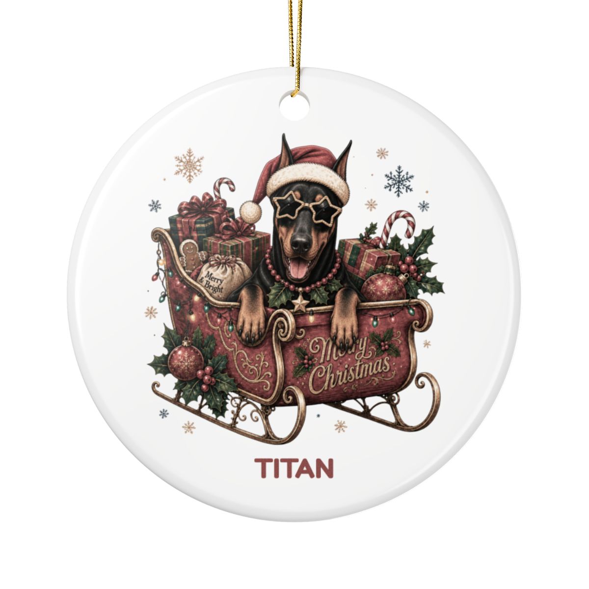 Personalized Dog in Santa's Sleigh Ceramic Ornament - Pick your breed
