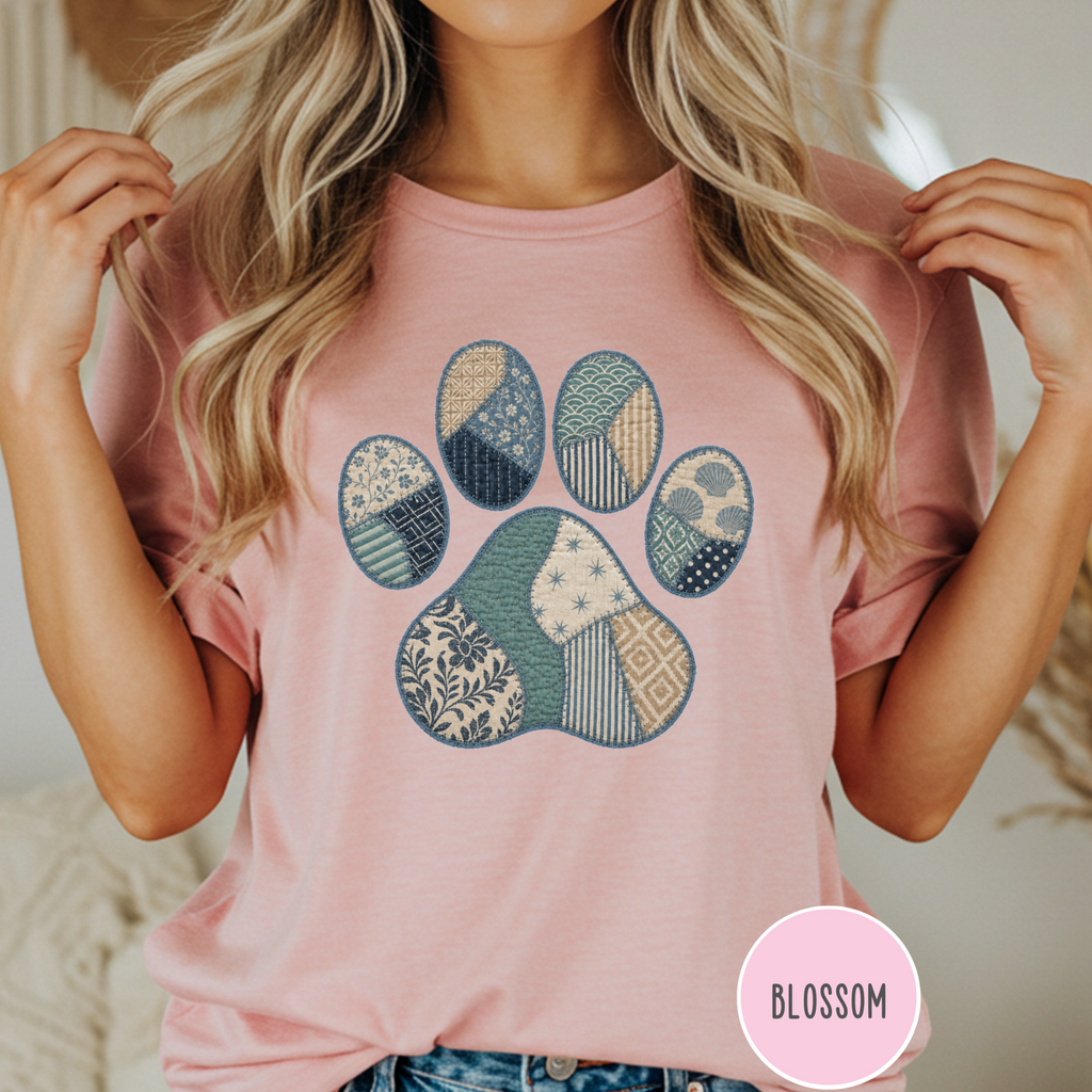 Faux Patchwork Coastal Dog Paw T-shirt