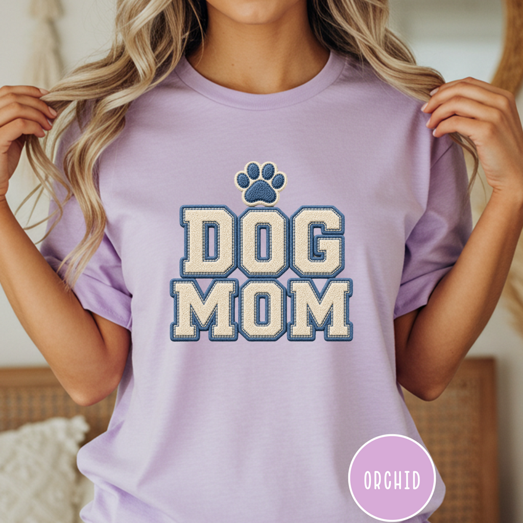 Dog Mom Faux Chenille Varsity T-Shirt