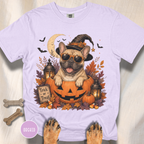 French Bull Dog in a Jack-o-Lantern T-shirt