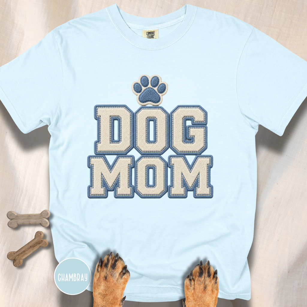 Dog Mom Faux Chenille Varsity T-Shirt