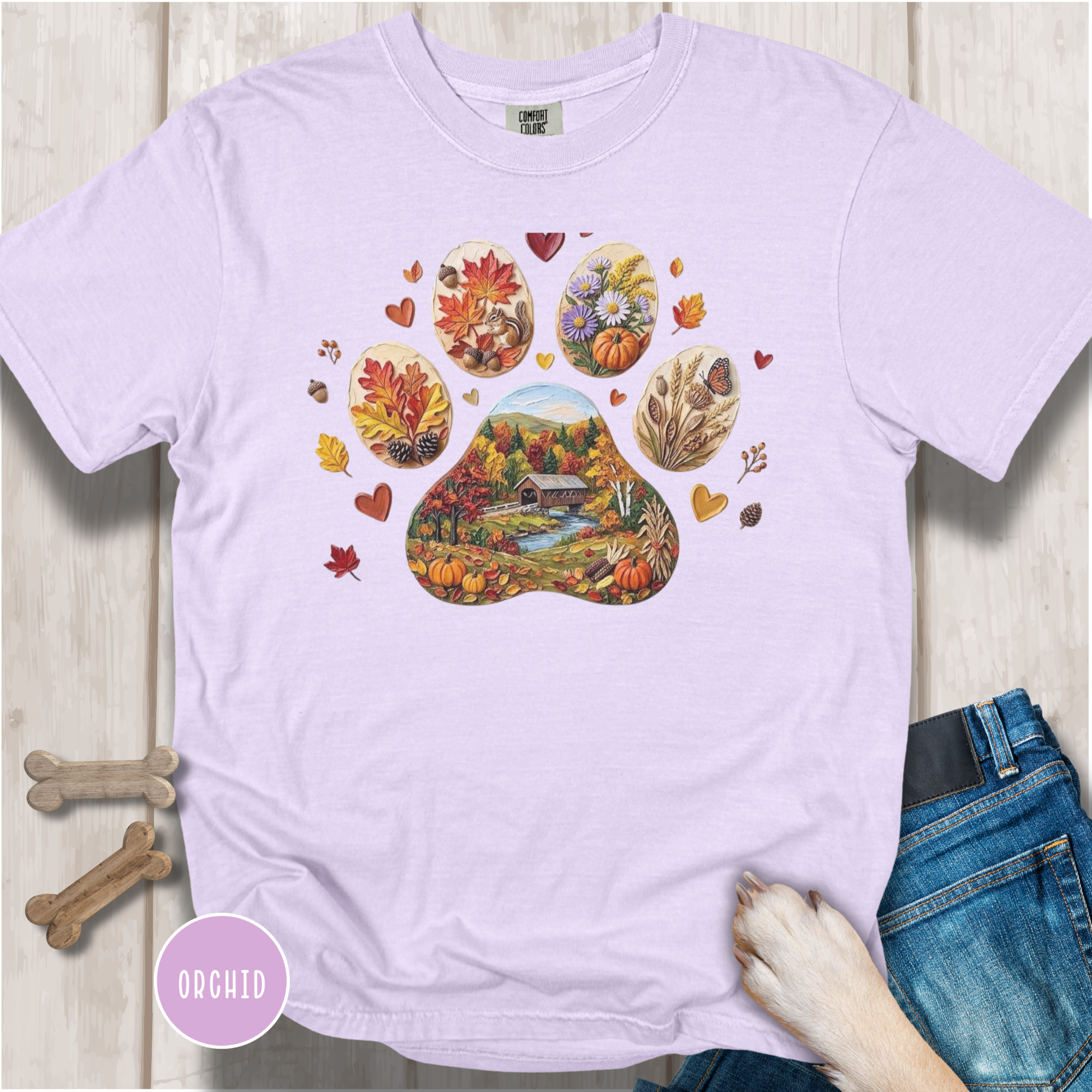 Fall in New England Dog Paw T-shirt