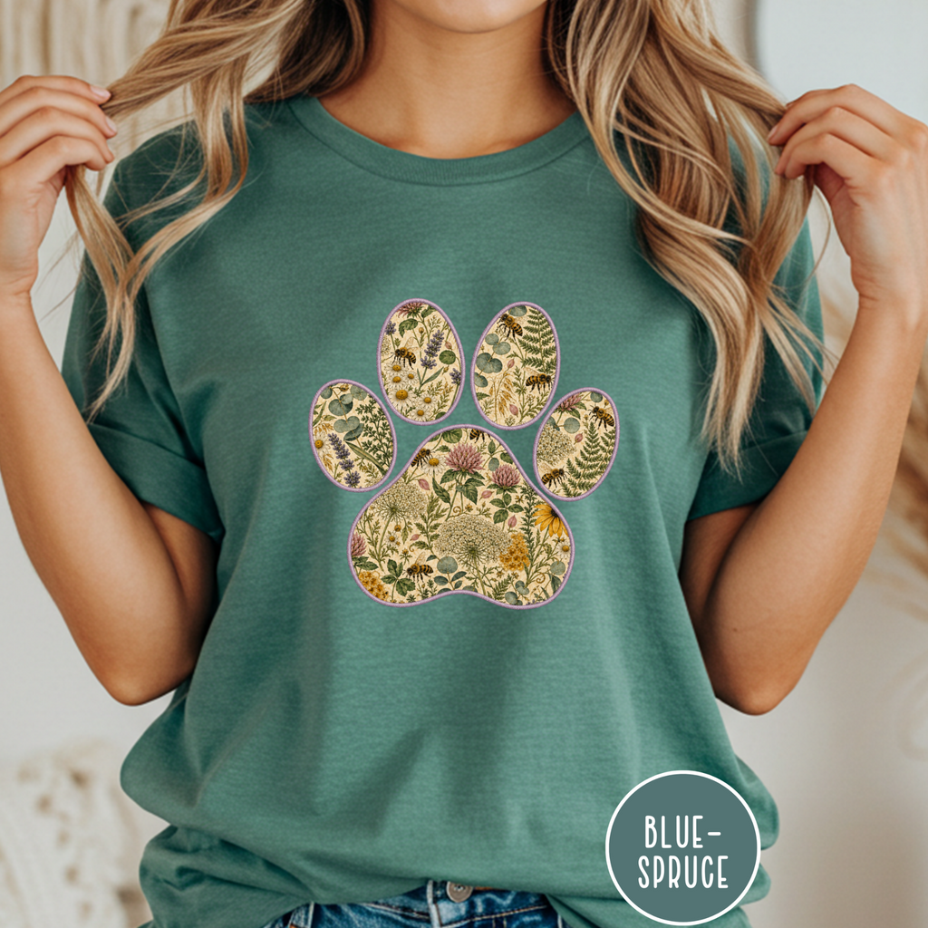 Honey Bee Vintage Botanical Dog Paw T-Shirt
