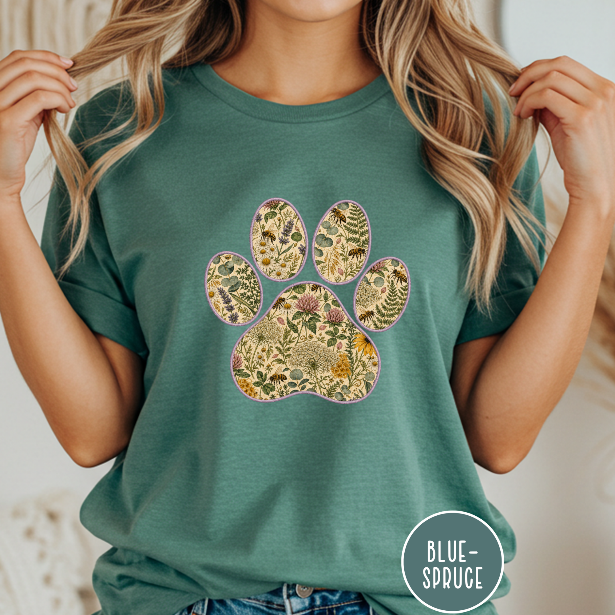 Honey Bee Vintage Botanical Dog Paw T-Shirt