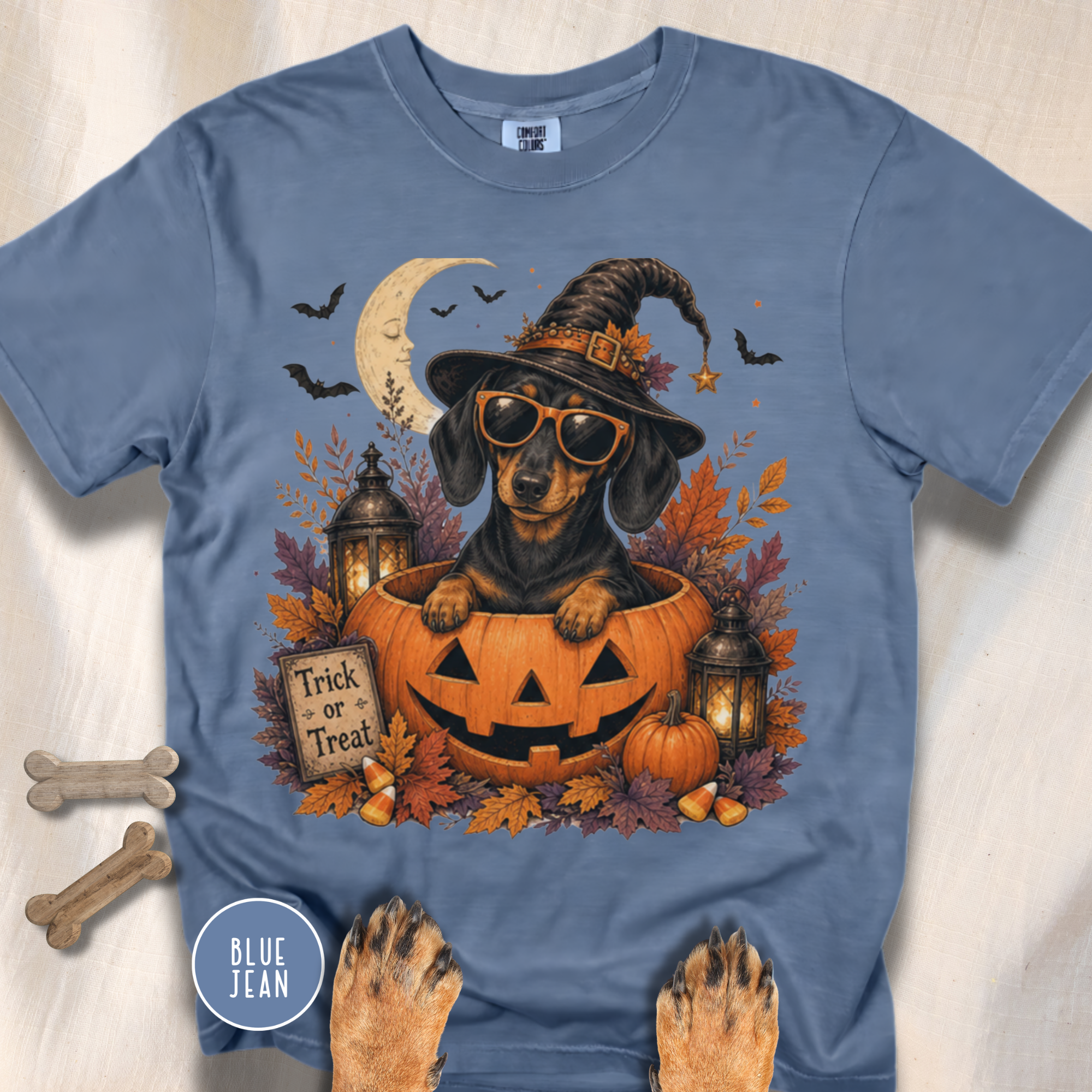 Dachshund in a Jack-o-Lantern T-shirt
