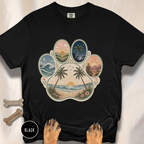 Retro Beach Scene Paw Print T-shirt
