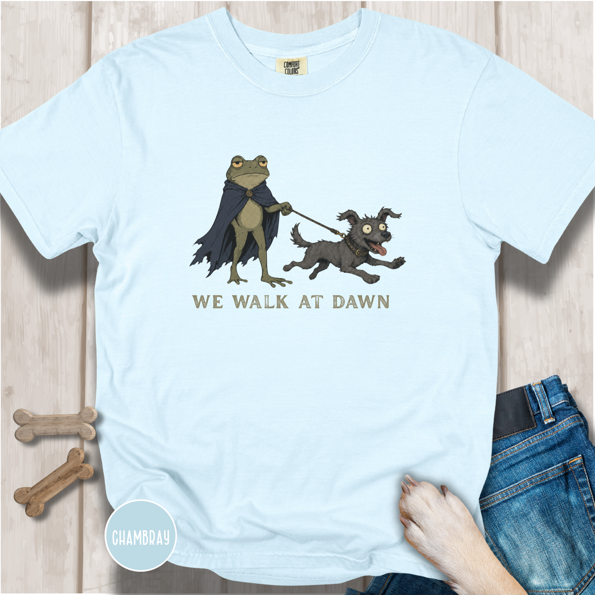 We Walk at Dawn Dog and Frog T-shirt