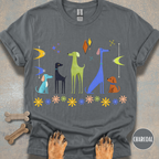 Retro Atomic Dogs Graphic T-Shirt – Mid Century Modern Dog Lover Tee