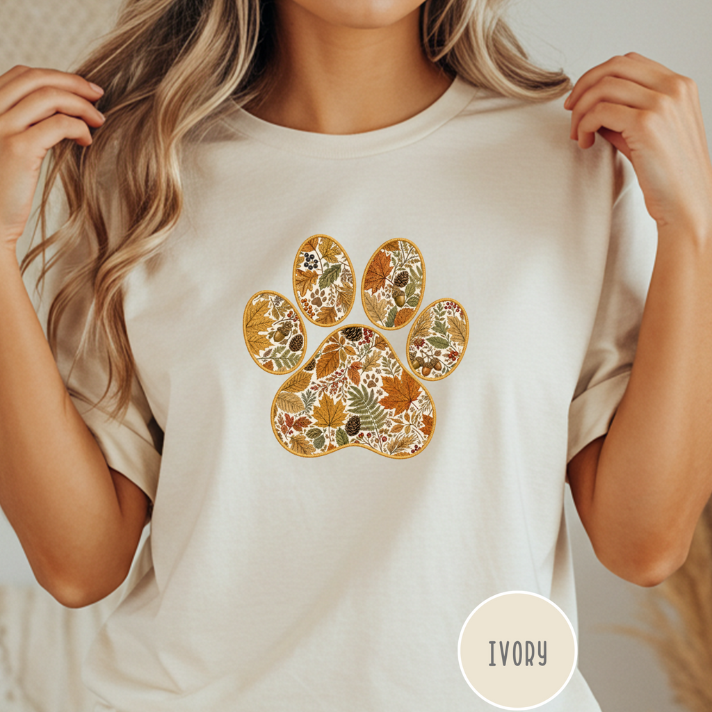 Fall in the Forest Vintage Botanical Dog Paw T-Shirt