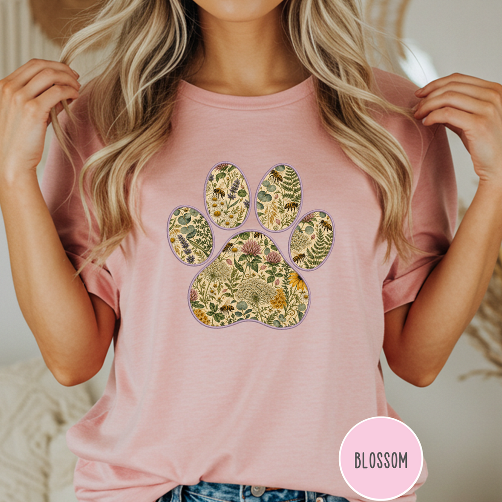 Honey Bee Vintage Botanical Dog Paw T-Shirt