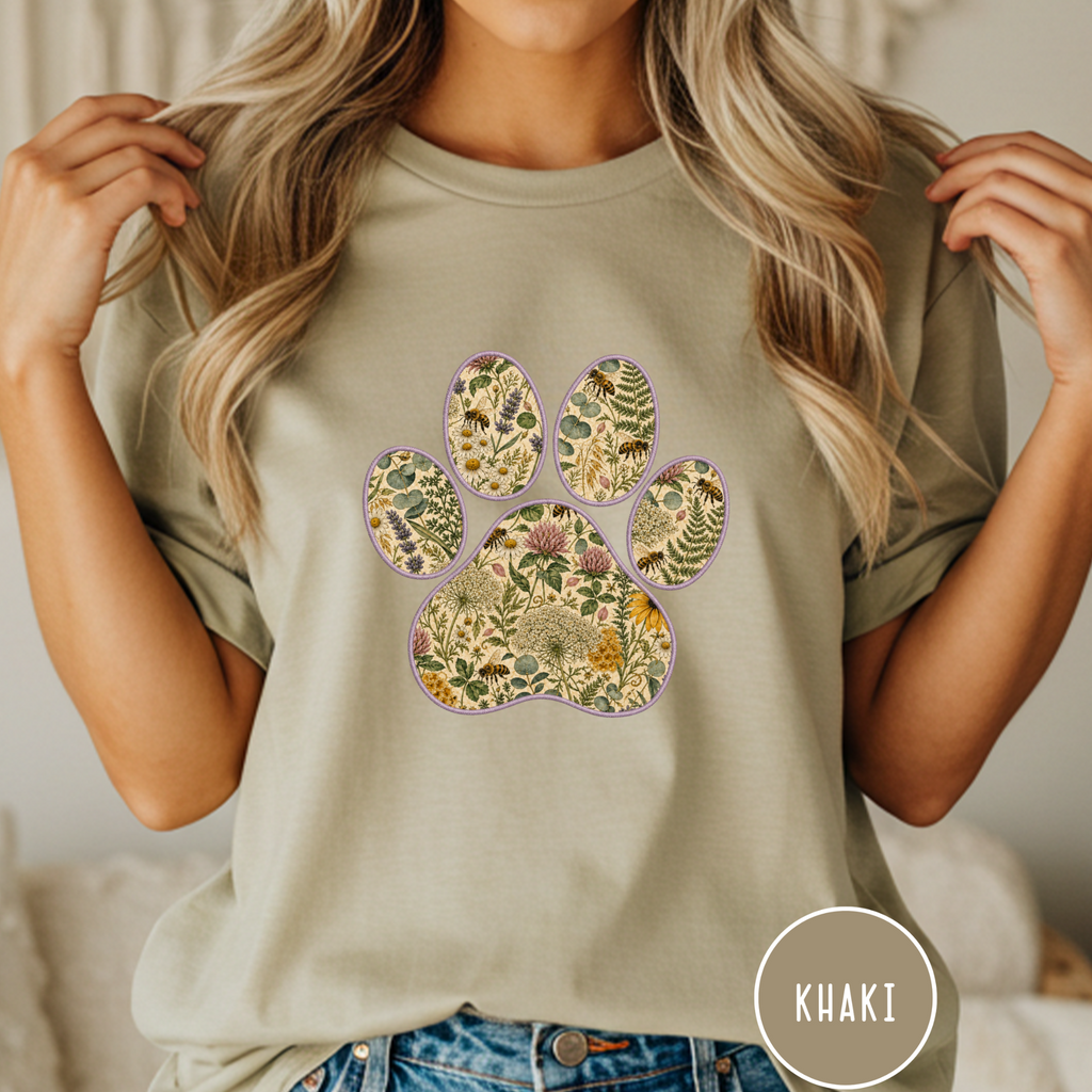 Honey Bee Vintage Botanical Dog Paw T-Shirt