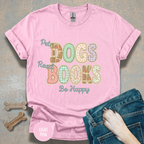 Pet Dogs, Read Books, Be Happy faux patchwork T-Shirt