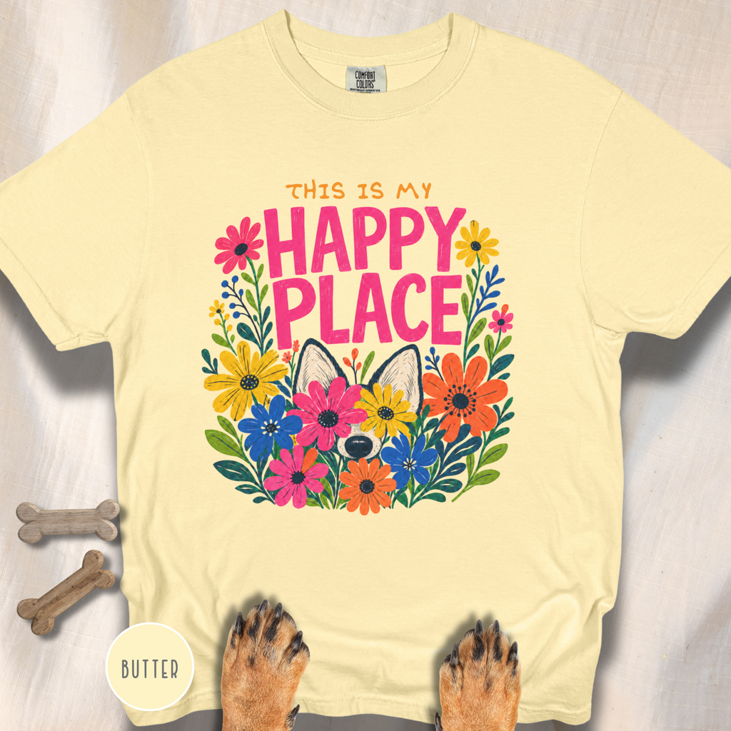 Dog in the Garden Happy Place T-shirt