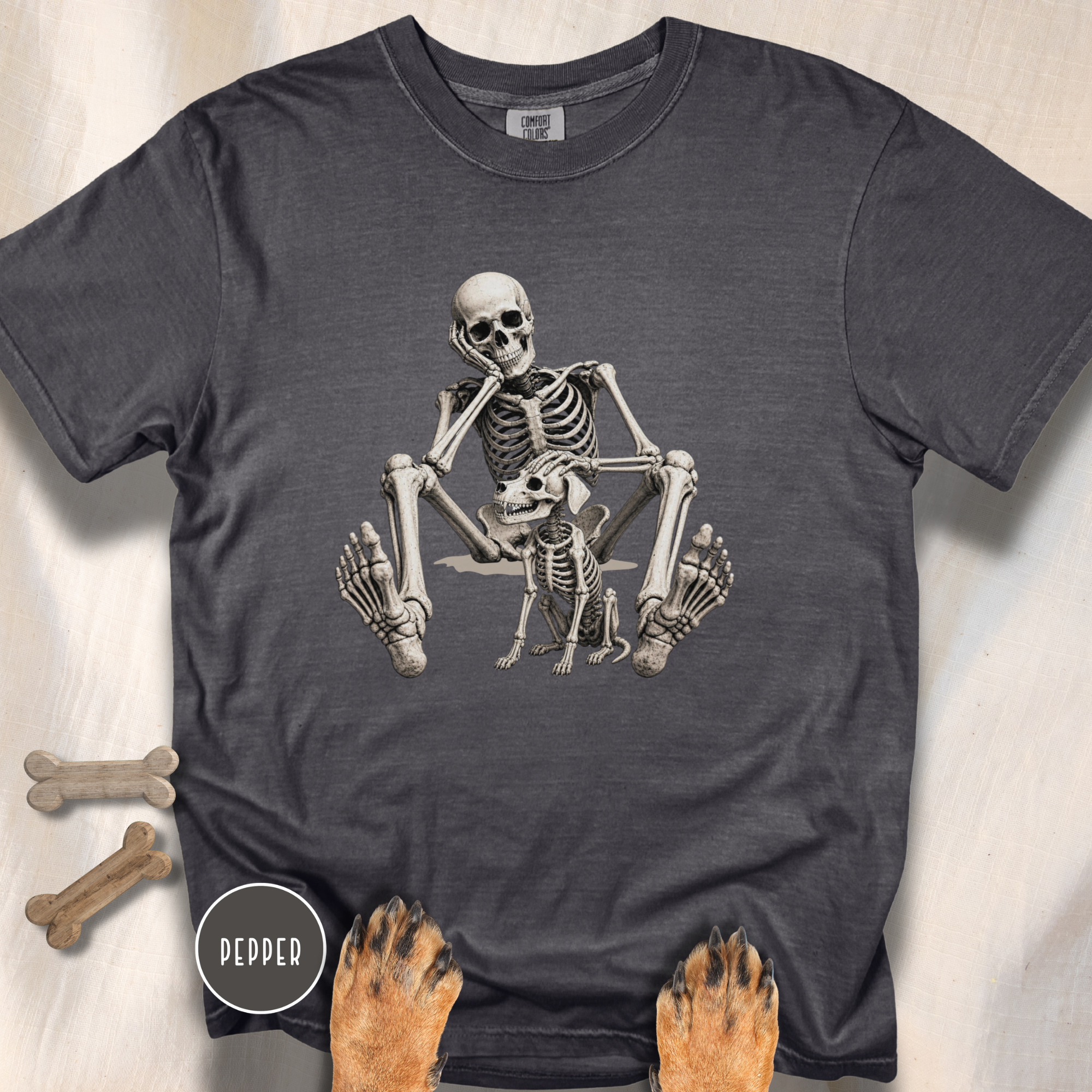 Skeleton Pets His Dog T-Shirt