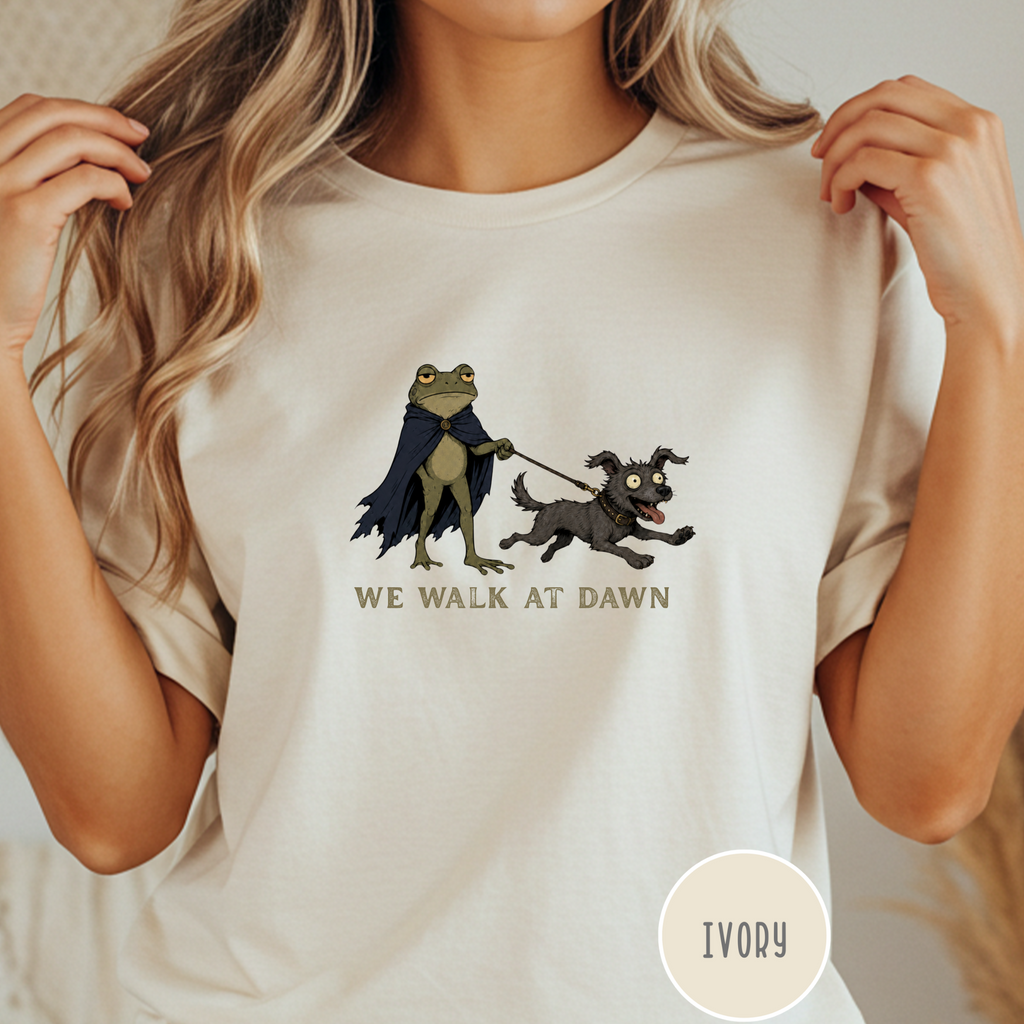 We Walk at Dawn Dog and Frog T-shirt
