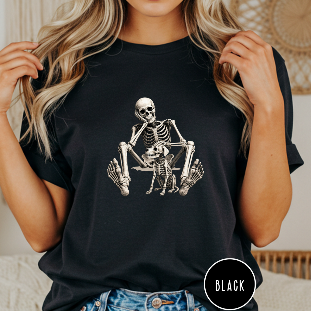 Skeleton Pets His Dog T-Shirt