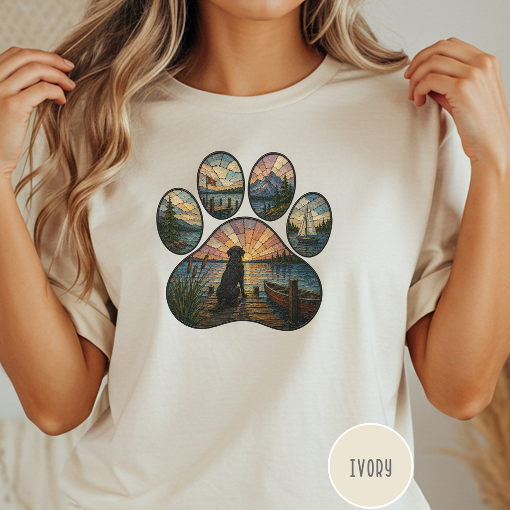 Sail Away Stained Glass Paw Print T-shirt
