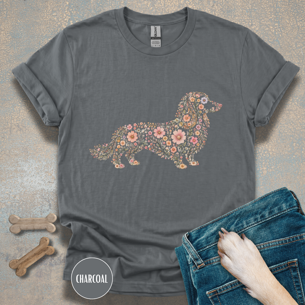 Long Haired Dachshund Floral T-shirt