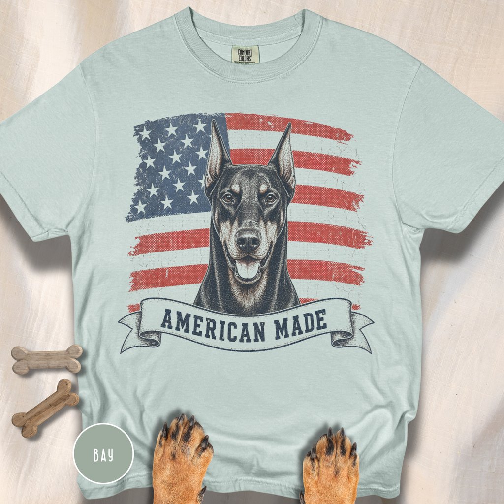 Doberman American Made USA flag T-shirt
