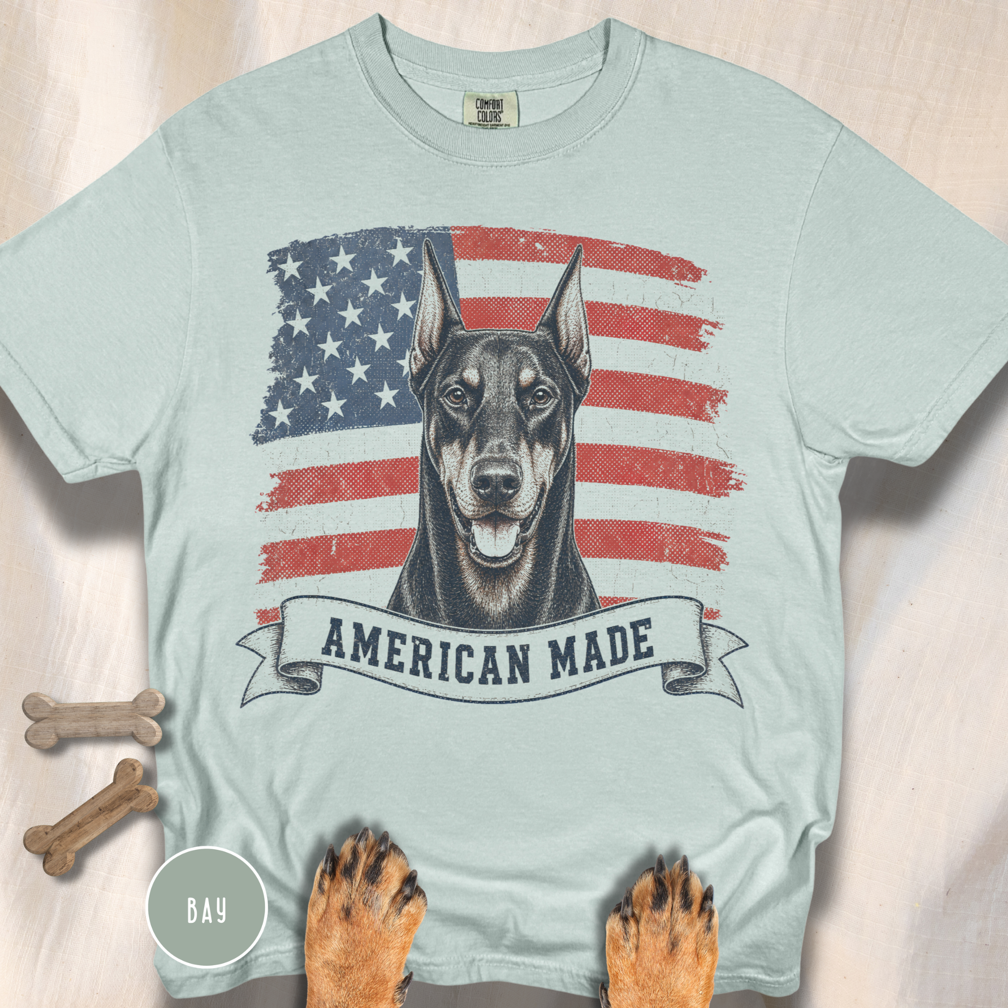 Doberman American Made USA flag T-shirt