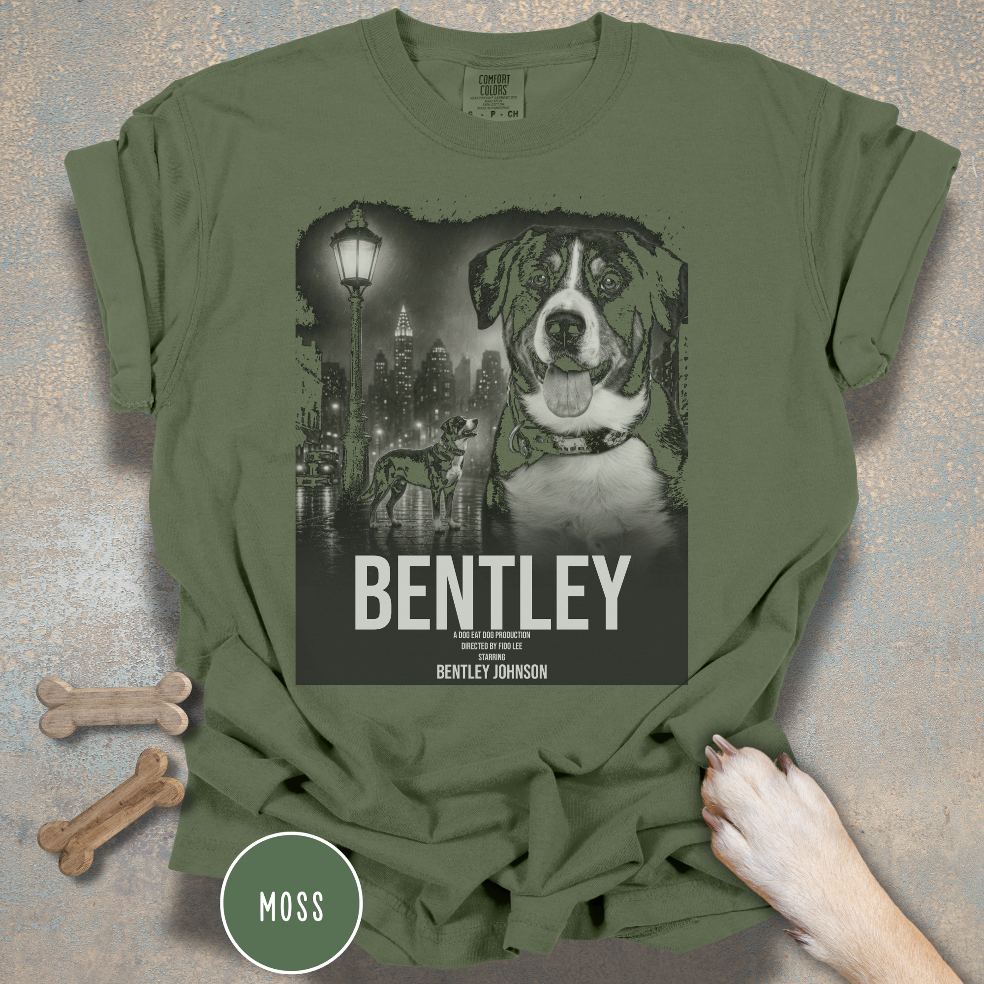 Personalized Dog Movie Poster T-shirt  – Custom Film Noir Pet Portrait Shirt, Vintage Cinematic Dog Lover Gift