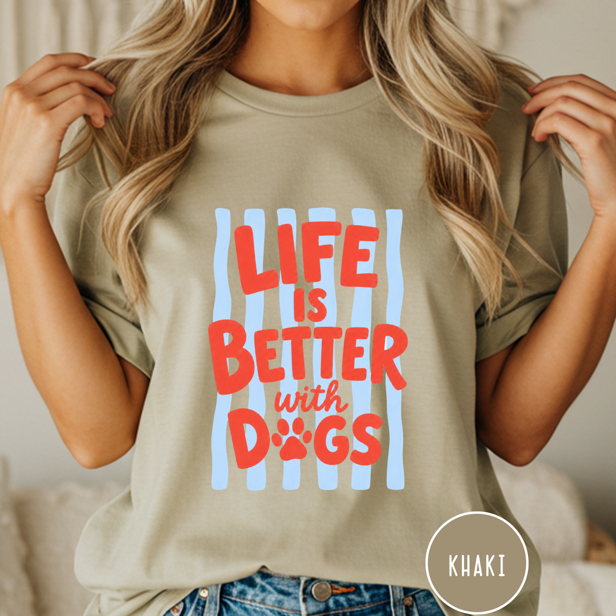 Life is Better with Dogs striped T-shirt