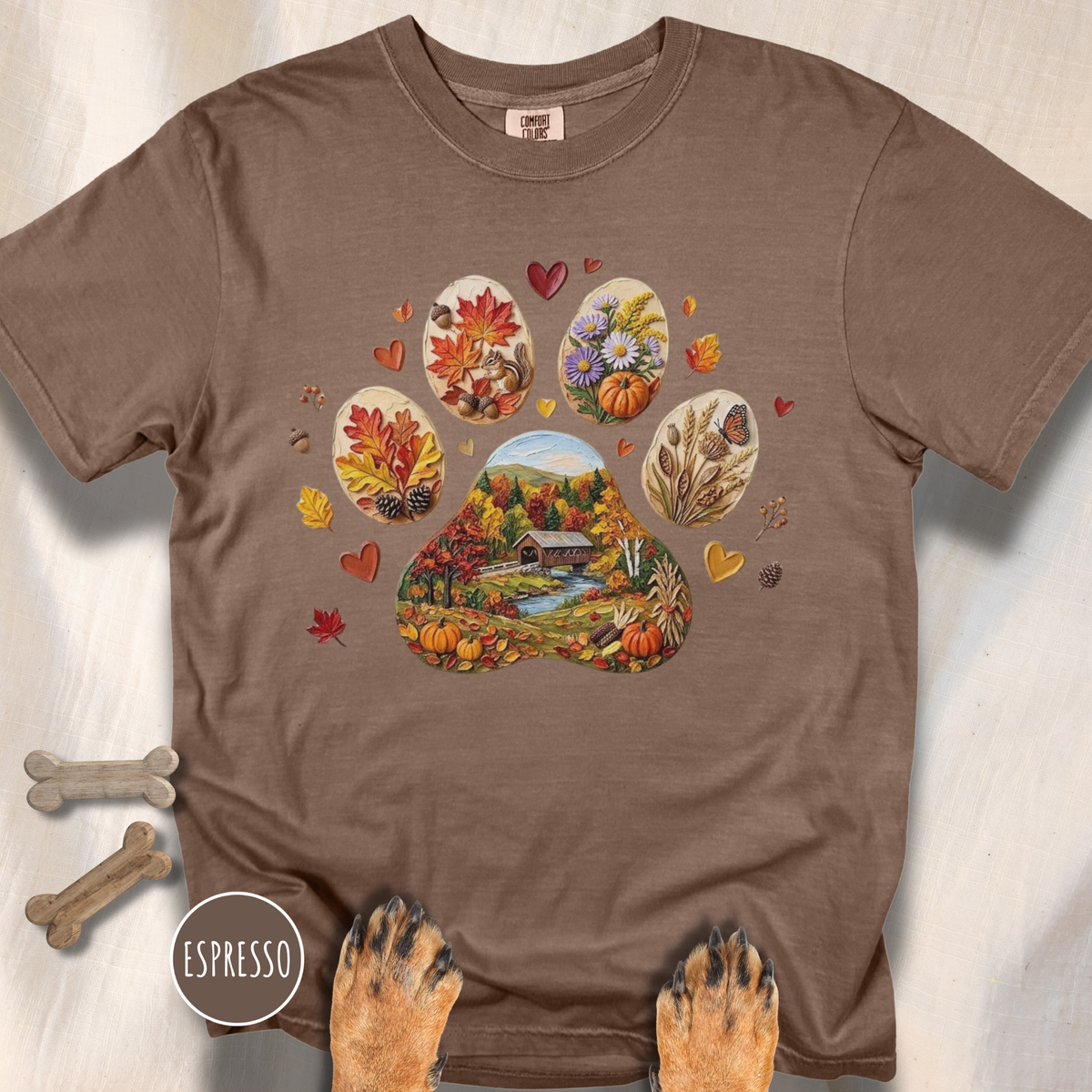 Fall in New England Dog Paw T-shirt