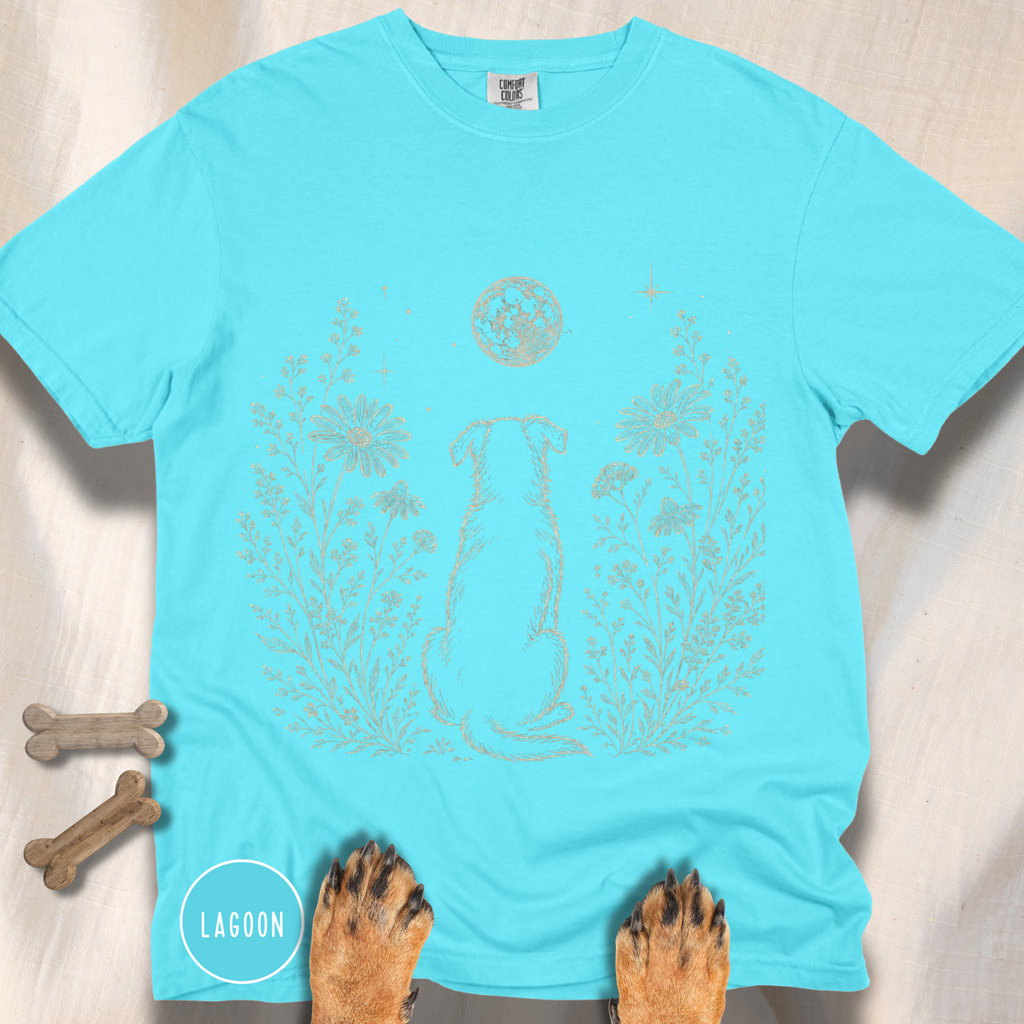 Dog in the Garden on a Moonlit Night T-shirt