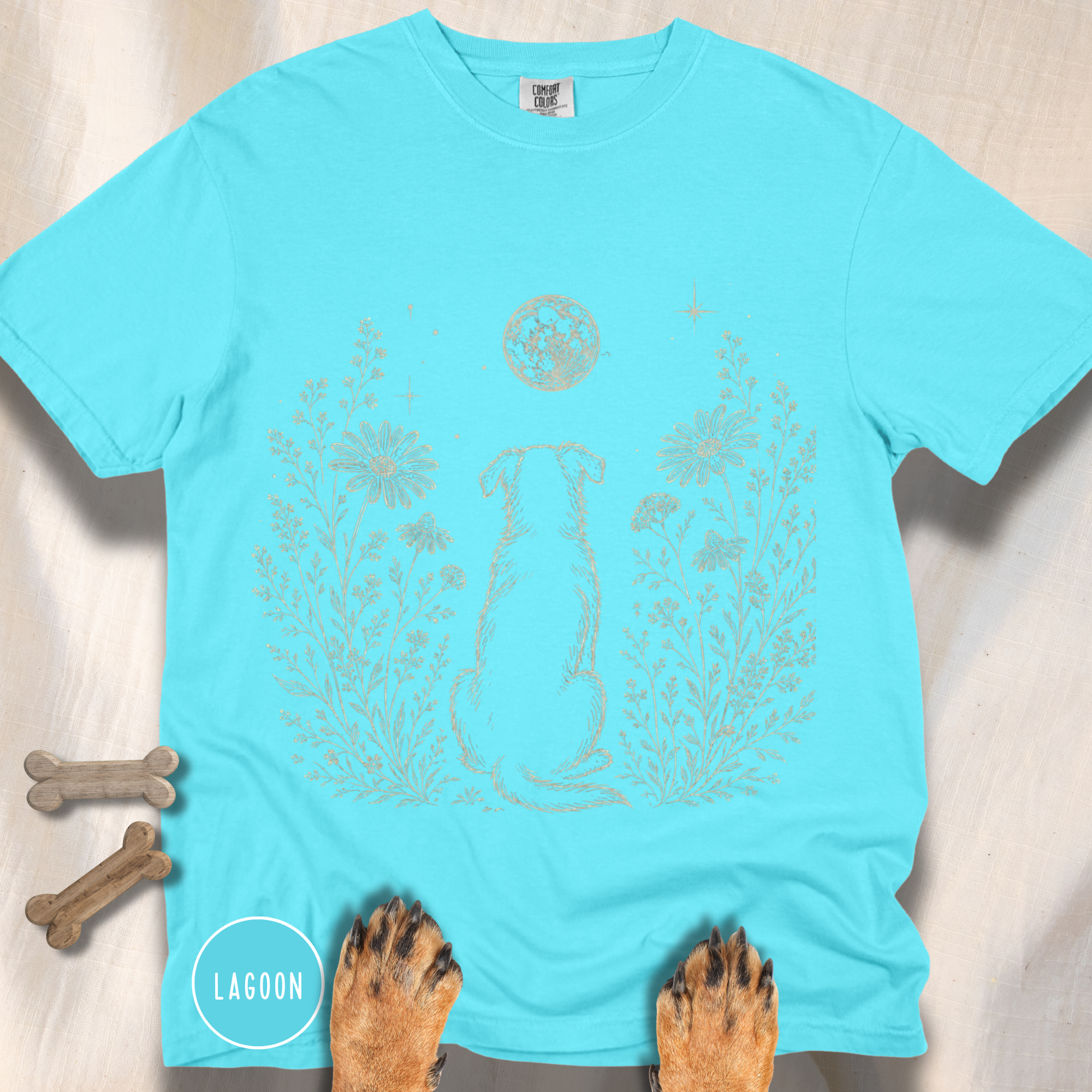 Dog in the Garden on a Moonlit Night T-shirt