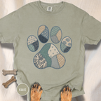 Faux Patchwork Coastal Dog Paw T-shirt