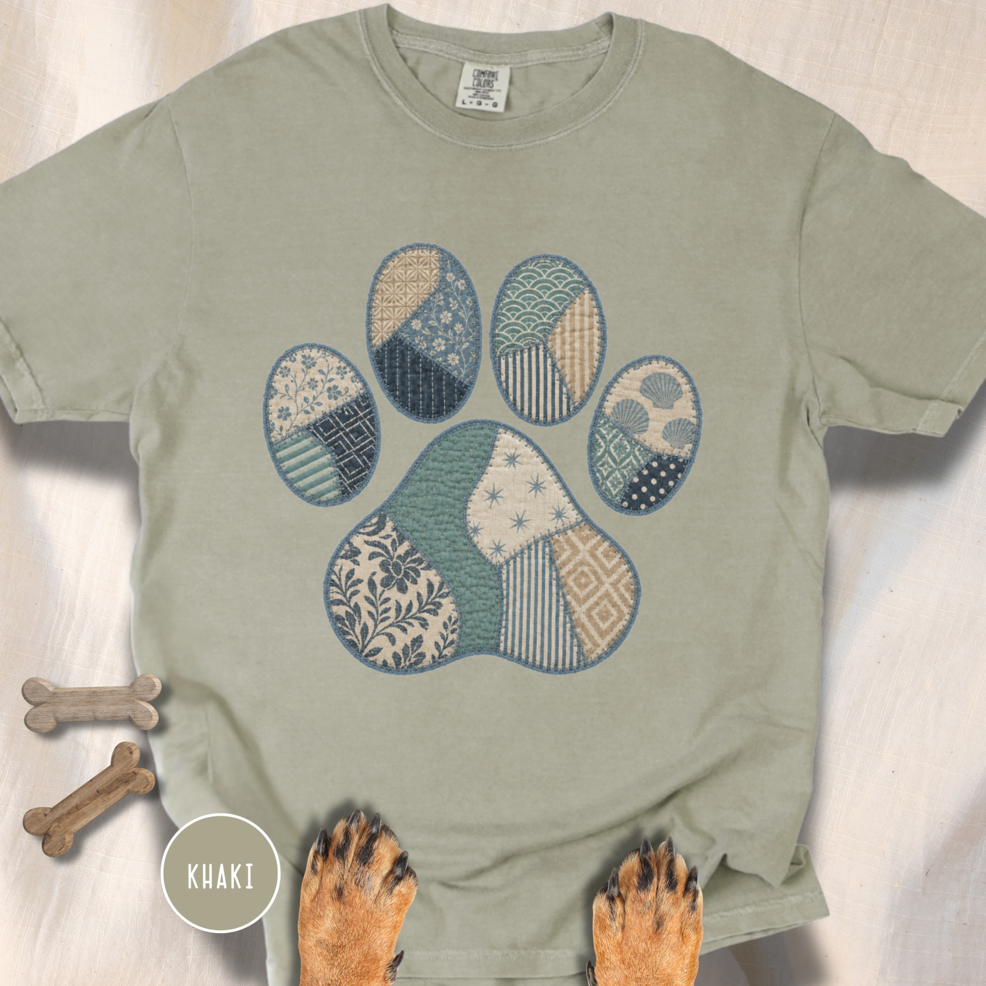 Faux Patchwork Coastal Dog Paw T-shirt