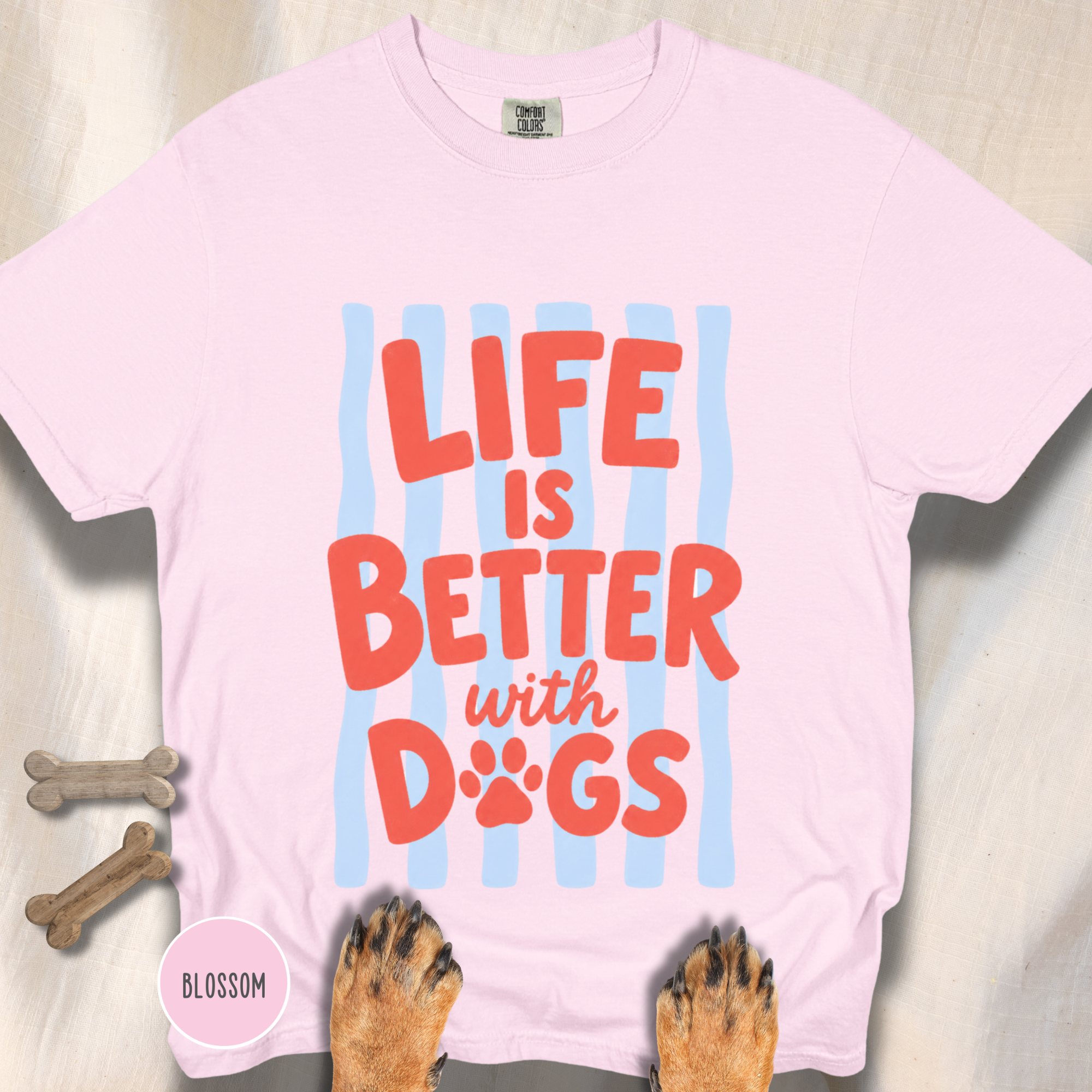 Life is Better with Dogs striped T-shirt