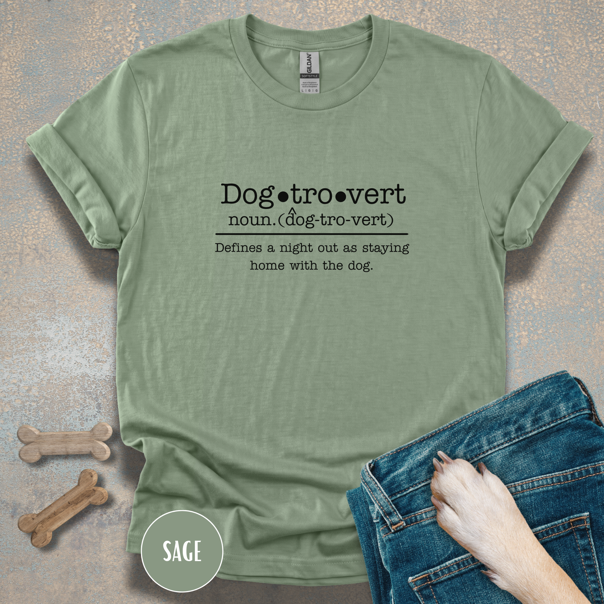 Dogtrovert Definition T-shirt. A Night out is staying home with the dog.
