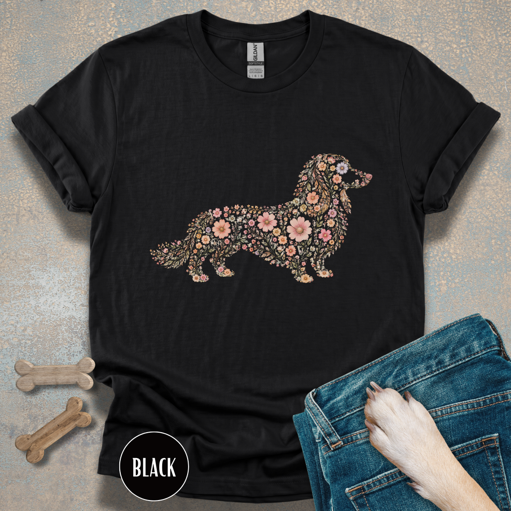 Long Haired Dachshund Floral T-shirt