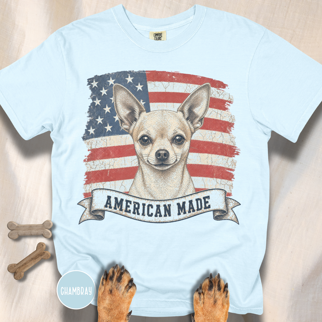 Chihuahua American Made USA flag T-shirt
