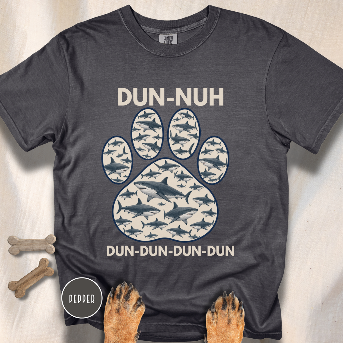 Shark Theme Song Paw Print T-shirt