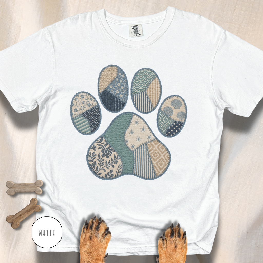 Faux Patchwork Coastal Dog Paw T-shirt