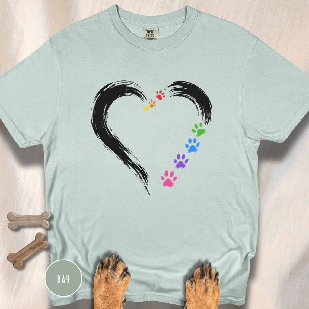 Pride Rainbow Paw Brushstroke Heart T-Shirt