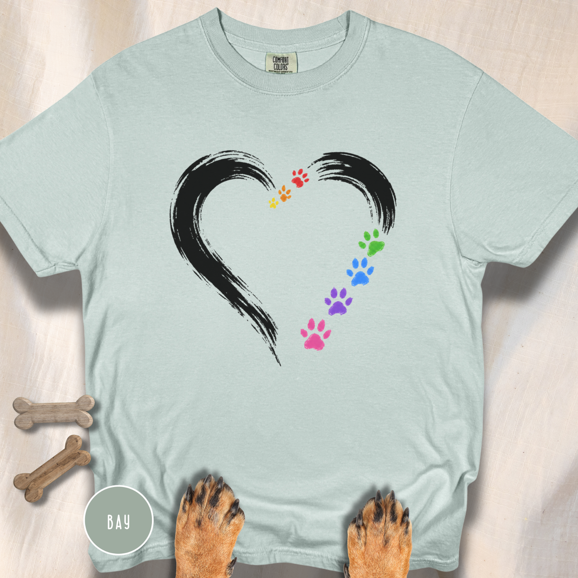 Pride Rainbow Paw Brushstroke Heart T-Shirt