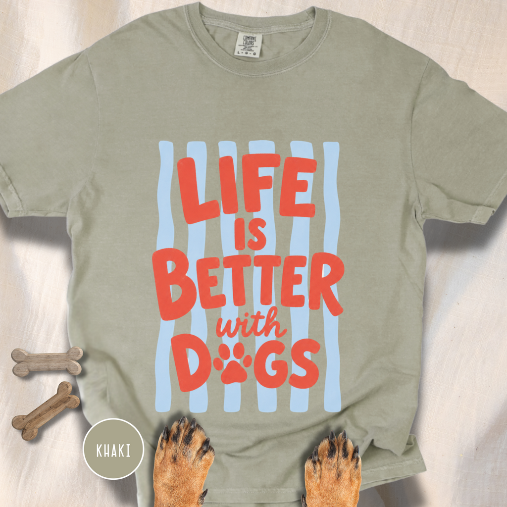 Life is Better with Dogs striped T-shirt