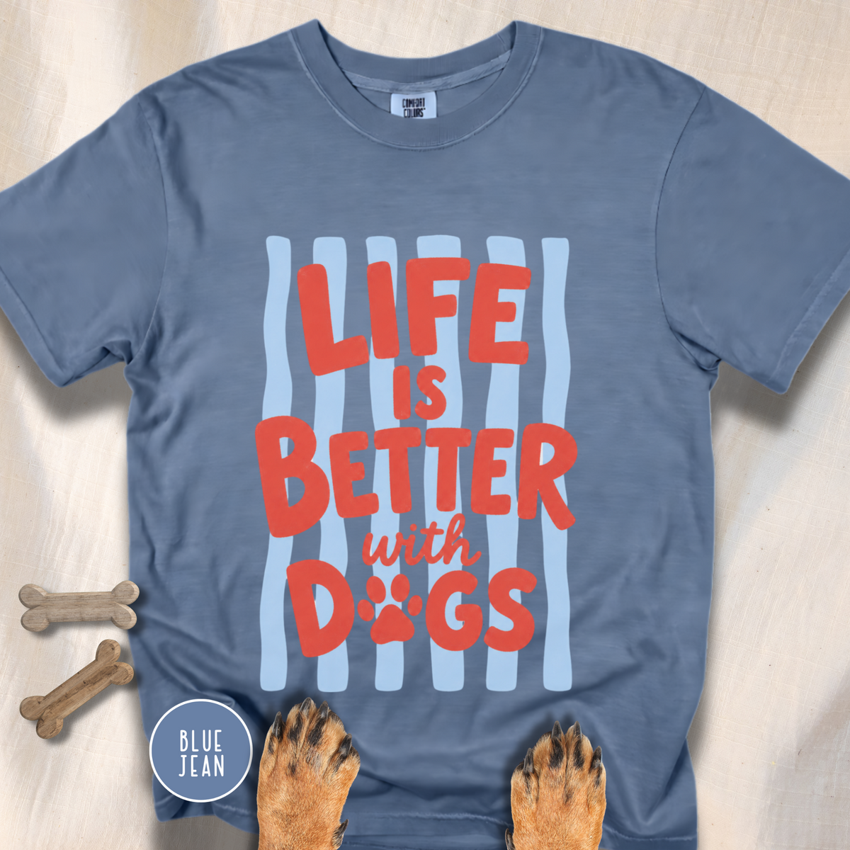 Life is Better with Dogs striped T-shirt