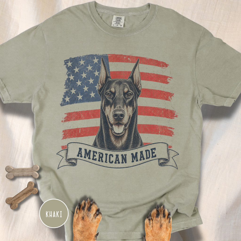 Doberman American Made USA flag T-shirt