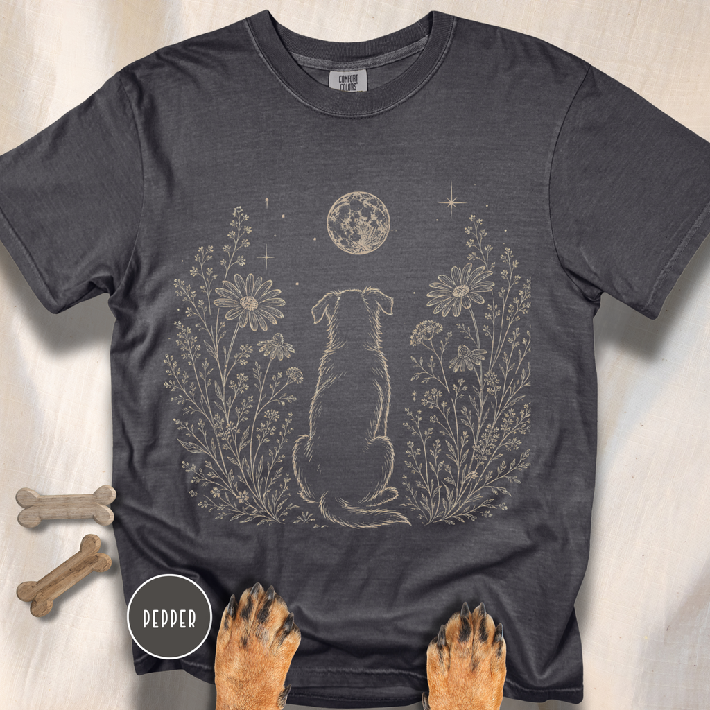 Dog in the Garden on a Moonlit Night T-shirt
