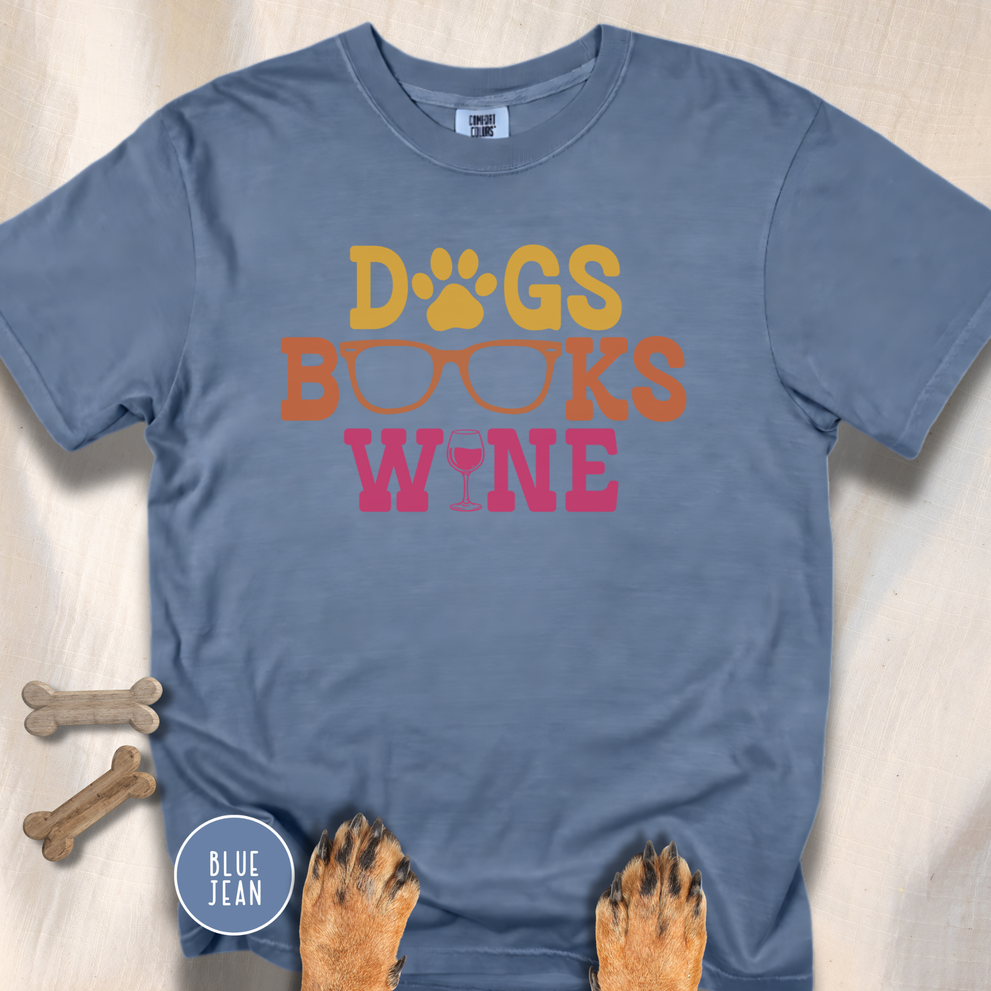 Dogs Books Wine T-shirt