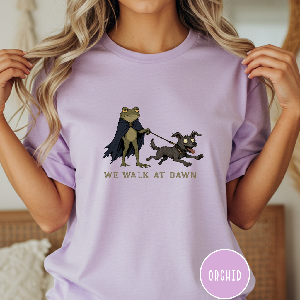 We Walk at Dawn Dog and Frog T-shirt