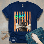 Bad to the Bone French Bulldog T-Shirt. Orange stripes