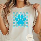 Retro Daisy Grid Paw Print T-shirt