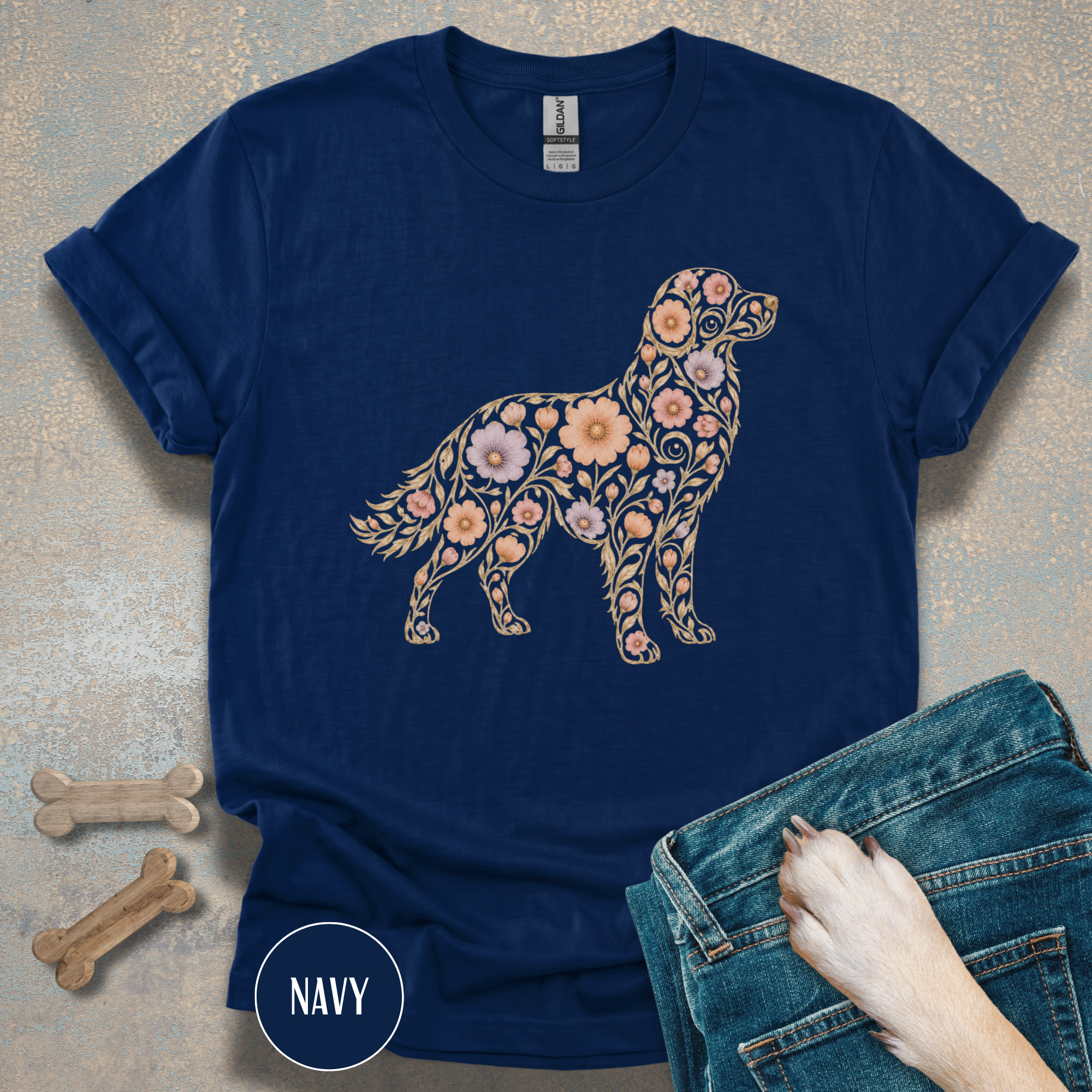 Golden Retriever Floral T-shirt