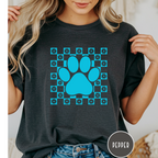 Retro Daisy Grid Paw Print T-shirt